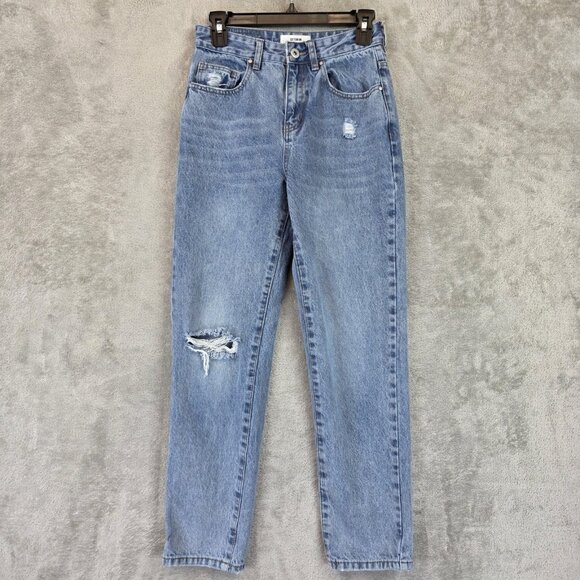 Cotton On Jeans Womens 4 Light Wash Mom High Rise Distressed Denim Tapered Leg - Picture 1 of 11